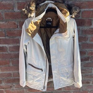 The North Face Women's Cream Jacket with Faux Fur Hood HyVent